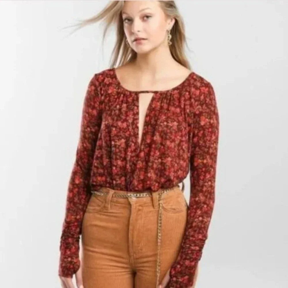 NWT Free People Intimates Chocolate Floral Combo Bodysuit Small - Picture 2 of 4
